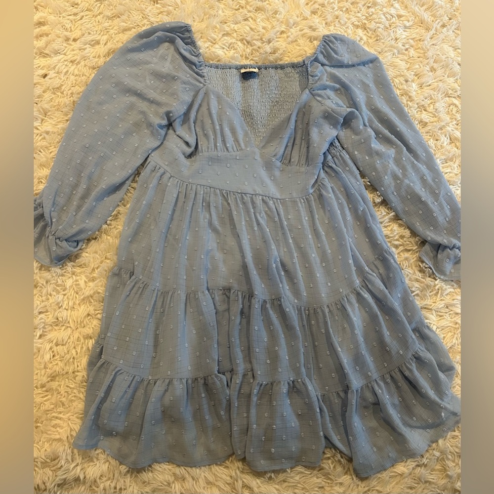 Blue Tiered Ruffled Sundress with Bishop Sleeves-XL Arula